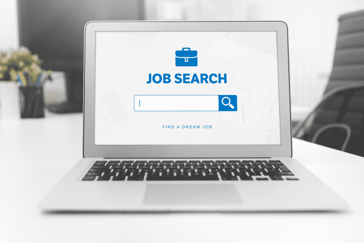 Laptop that says Job Search on the screen.