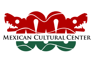 Logo of a red and green double-headed dragon with the words Mexican Cultural Center in front of it.